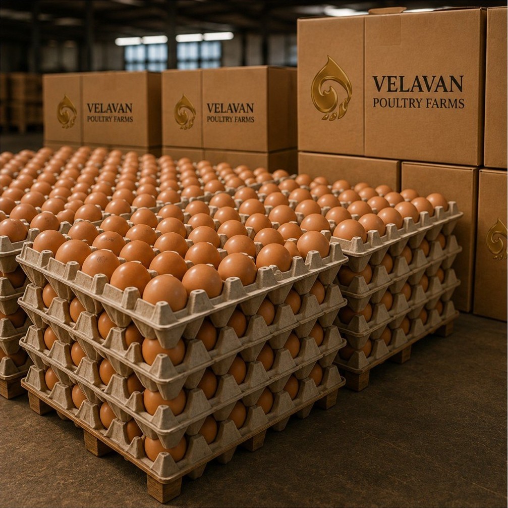 Eggs sealed and packed in trays and branded cartons