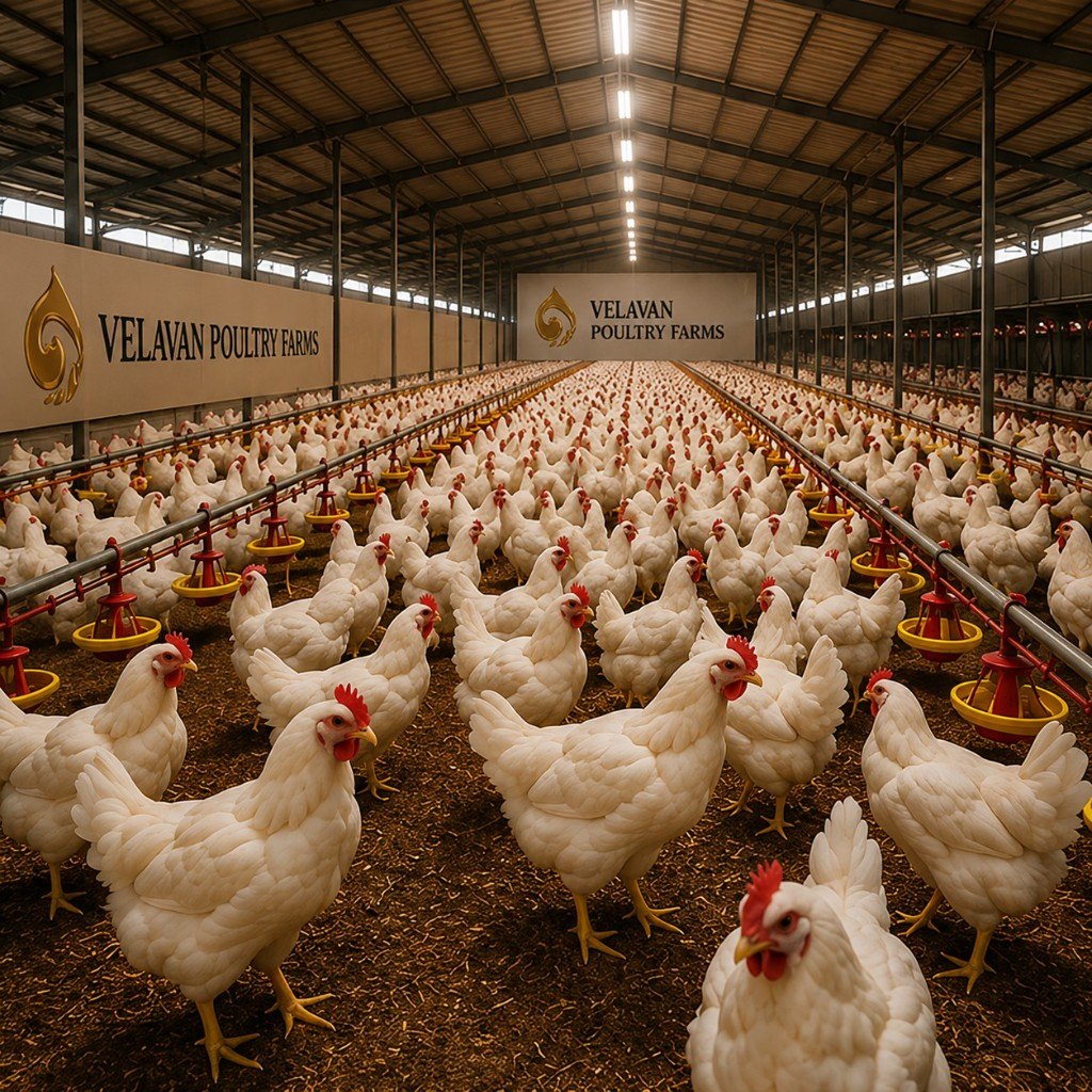 Velavan Poultry Farms layer house with hens in Thanjavur