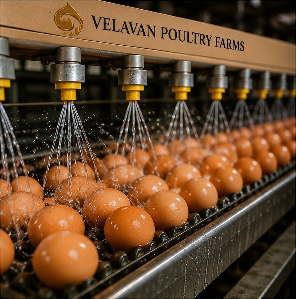 Eggs washed on the Velavan Poultry Farms processing line